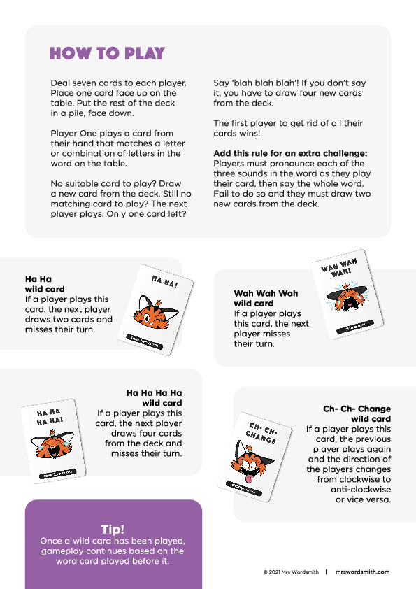 Blah Blah Blah Phonics Card Game - helps kids to learn to read