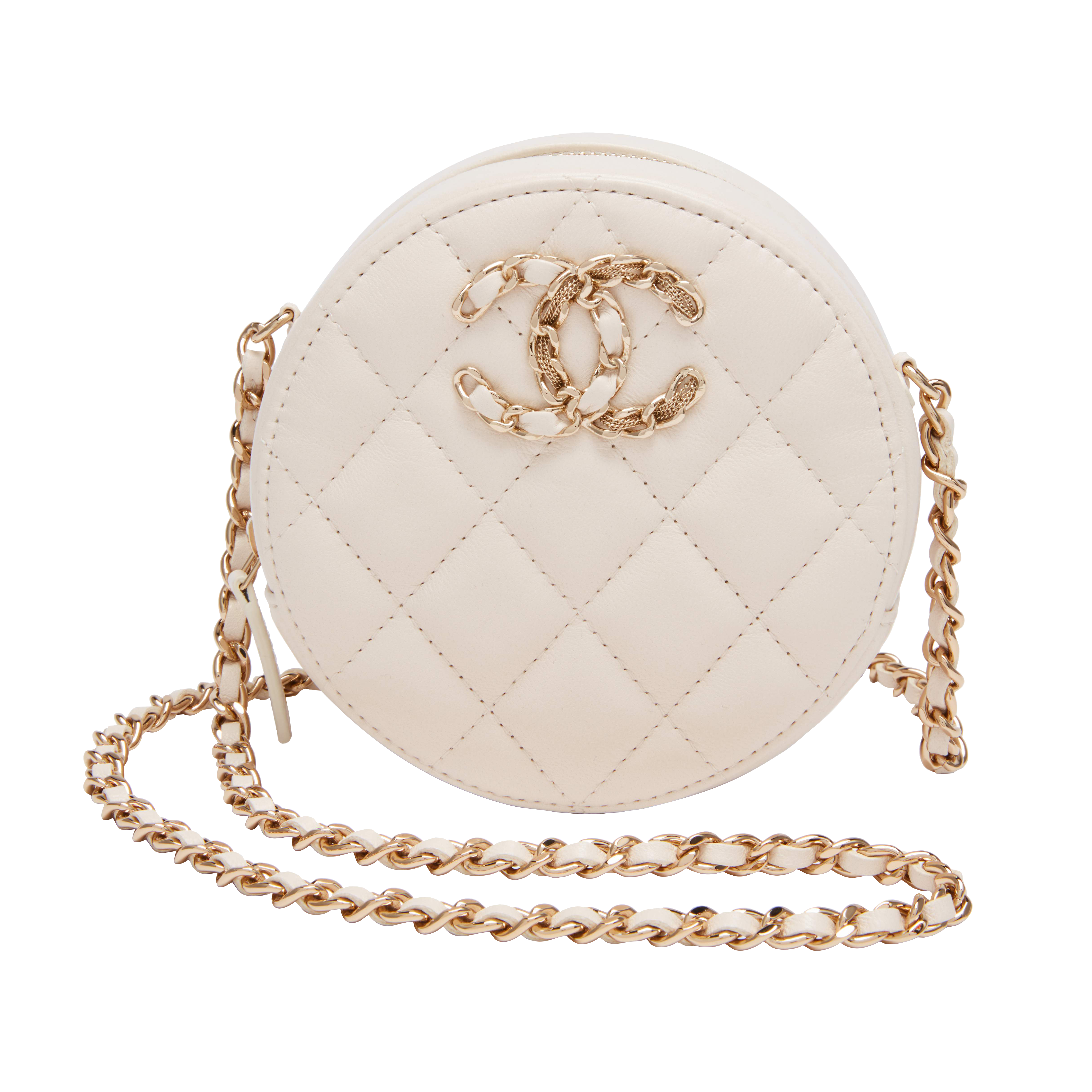 Chanel 19 round 2025 clutch with chain